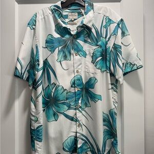 Quiksilver Waterman Men's Aloha Button Down Shirt - White and Teal